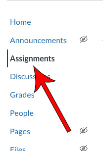 arrow pointing at the assignments tab