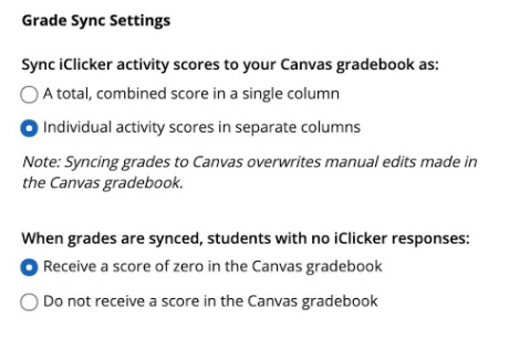 Grade sync settings options
