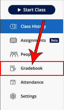arrow pointing at gradebook tab