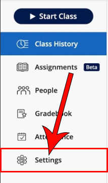arrow pointing at settings tab