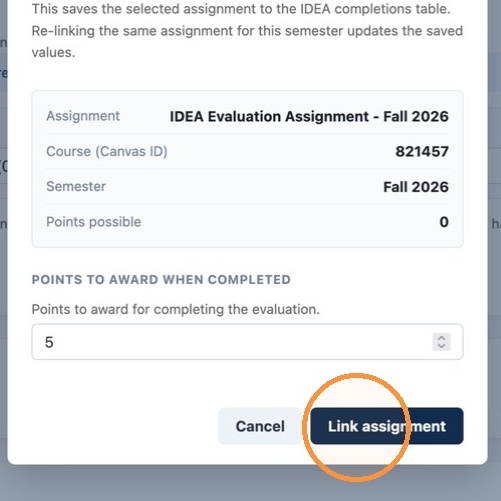 Link Assignment Button Link Assignment button appears after configuring points awarded details.