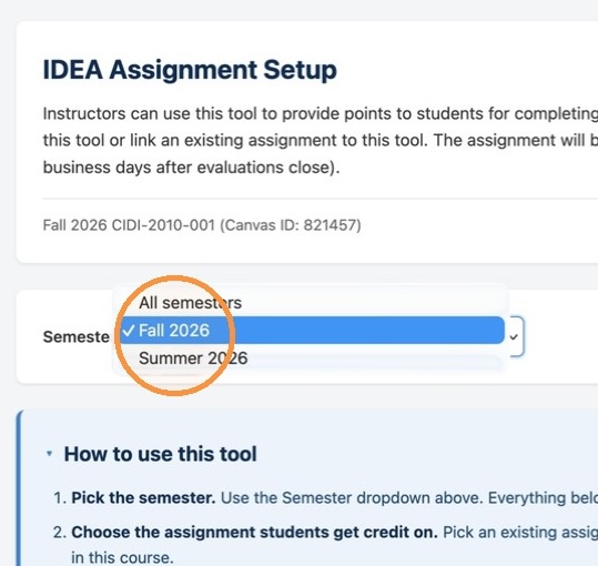 Select term Selecting a term--in this example Fall 2026--from the term dropdown menu.