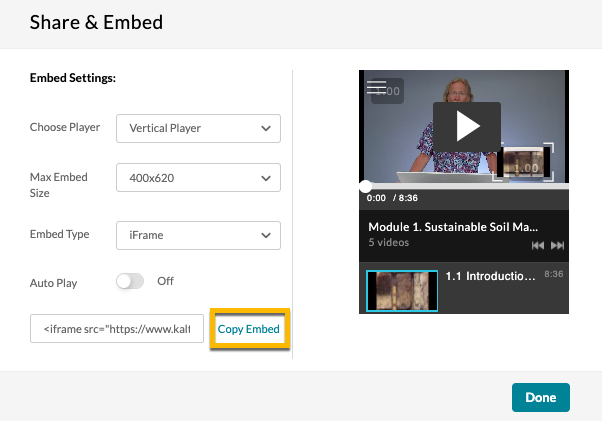 Media gallery embed code