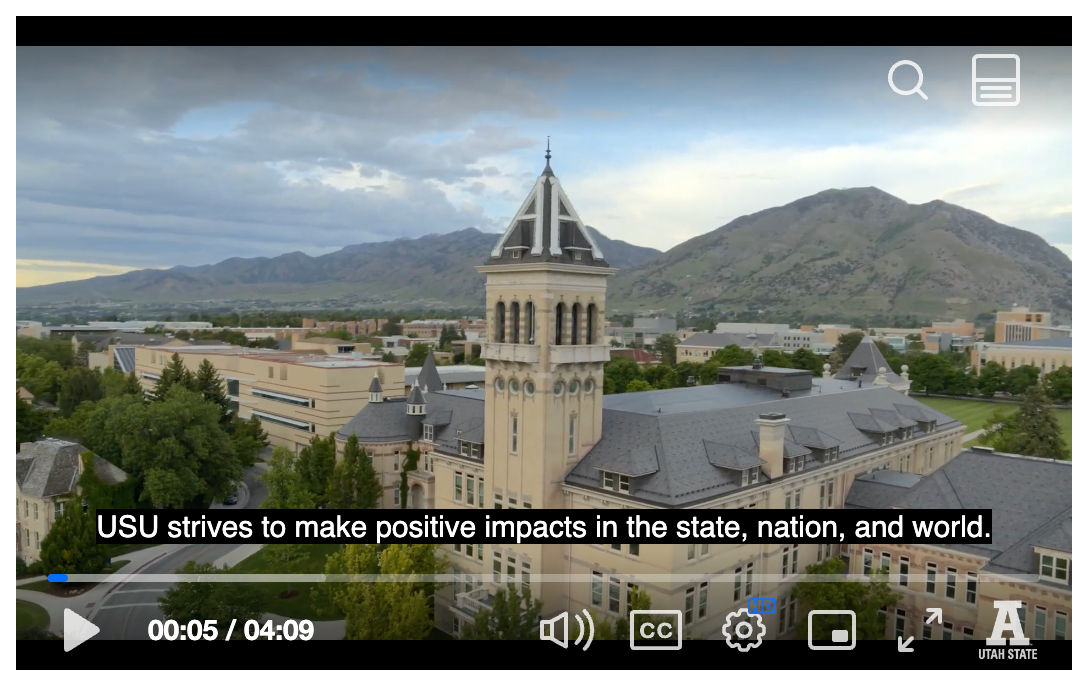 Preview of the new video player with Old Main as the focus.