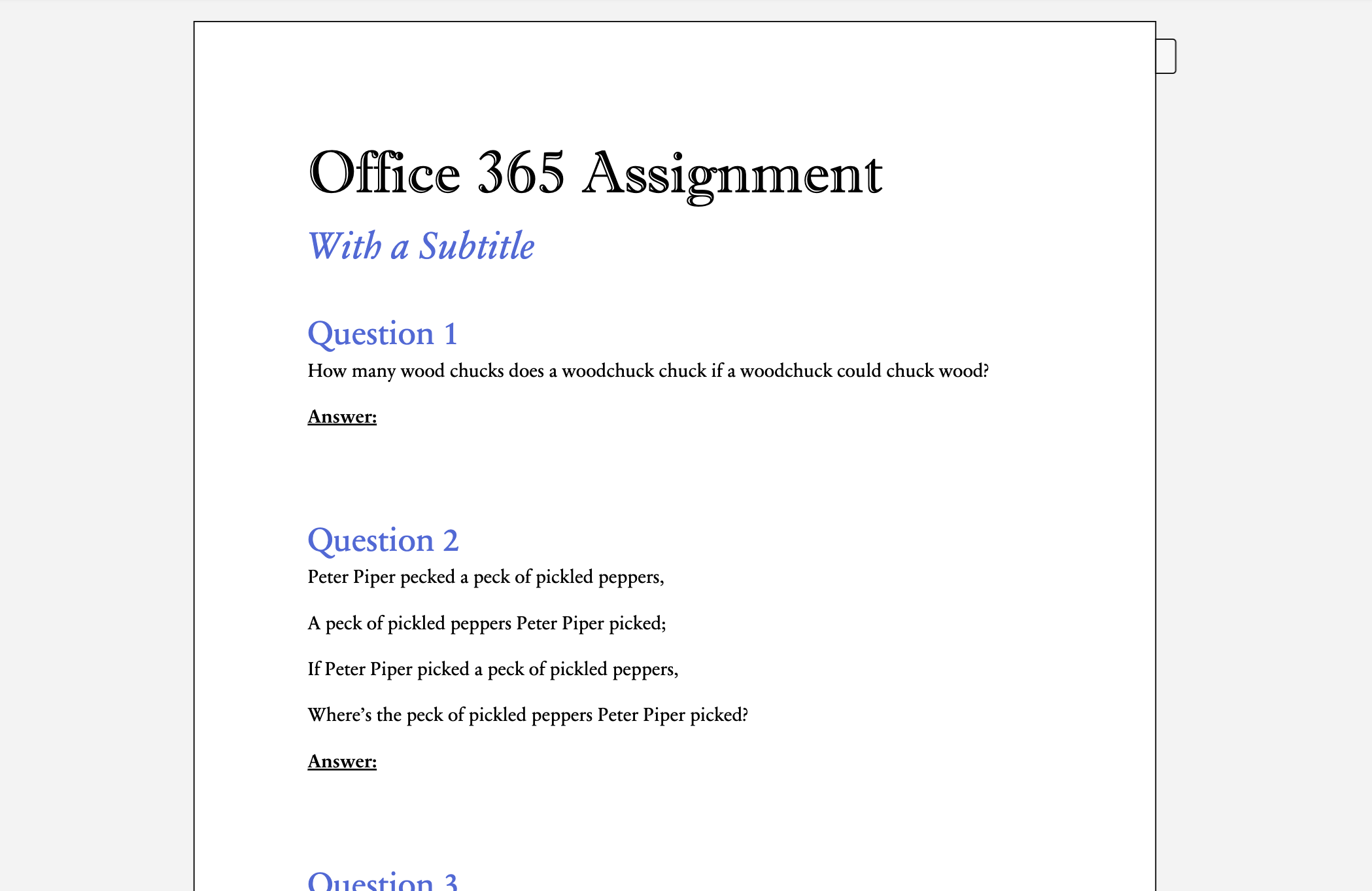 Office 365 example assignment