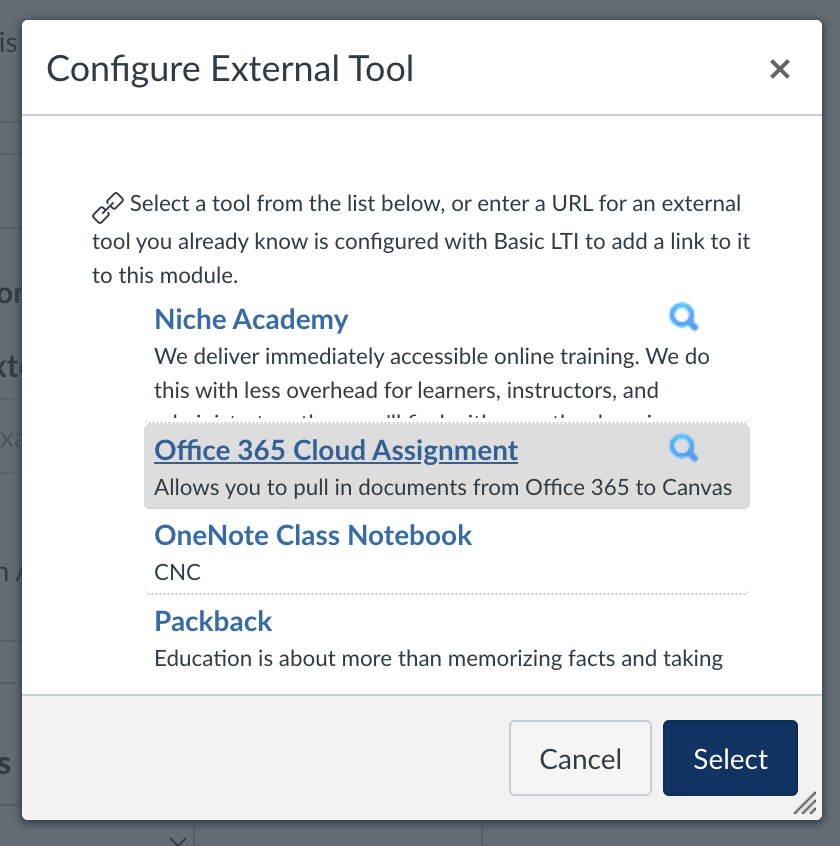 office 365 external tool option