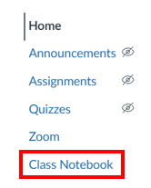 class notebook in canvas menu