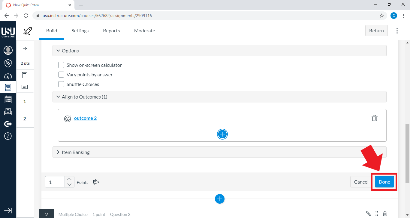 done button in outcomes