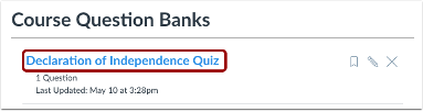 Manage Question Banks page with name of question bank highlighted