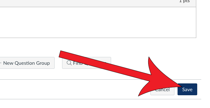 Arrow pointing at Save button in questions.