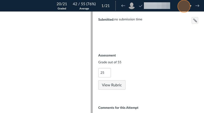 Student selection dropdown highlighted in the Canvas SpeedGrader