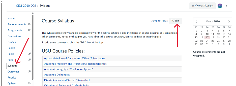 Click syllabus button on sidebar in canvas