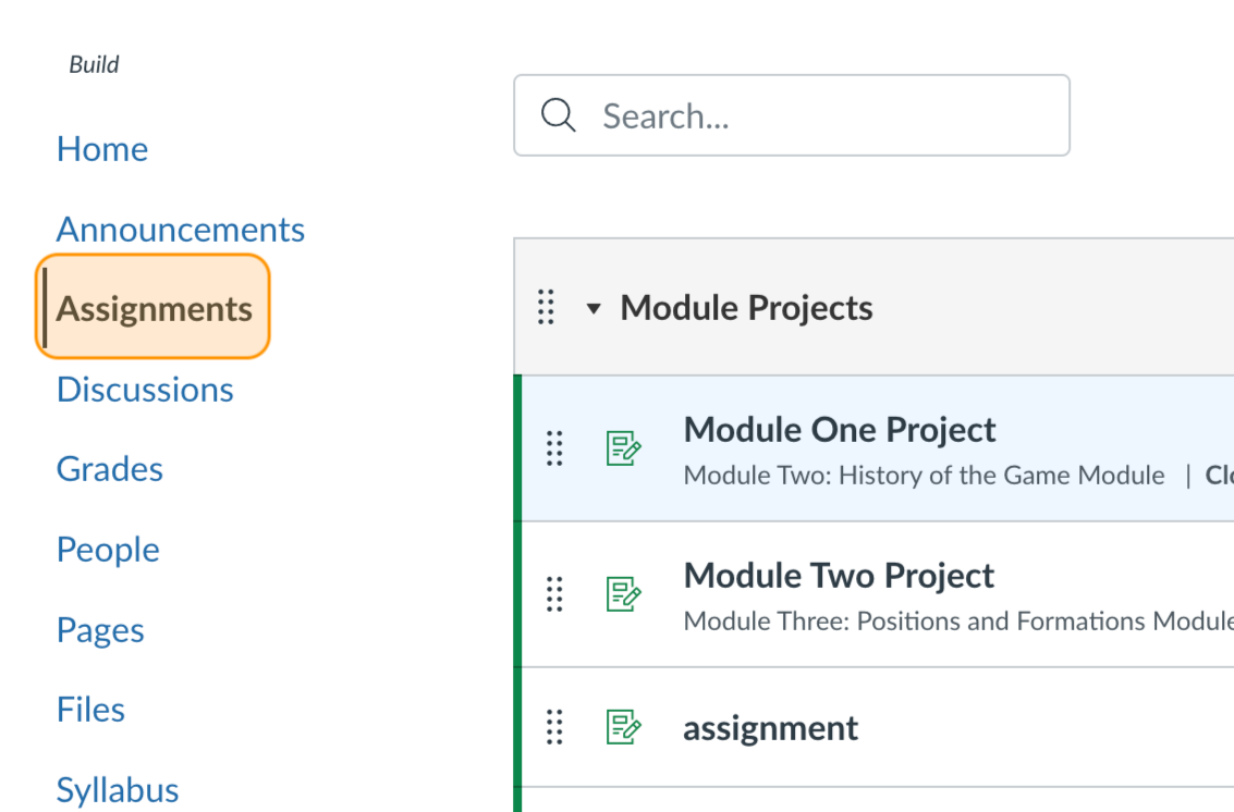 Assignments tab highlighted in orange