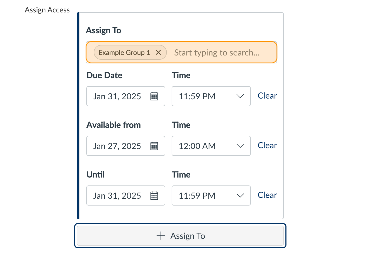 Assign Access window with a group name highlighted in orange. 
