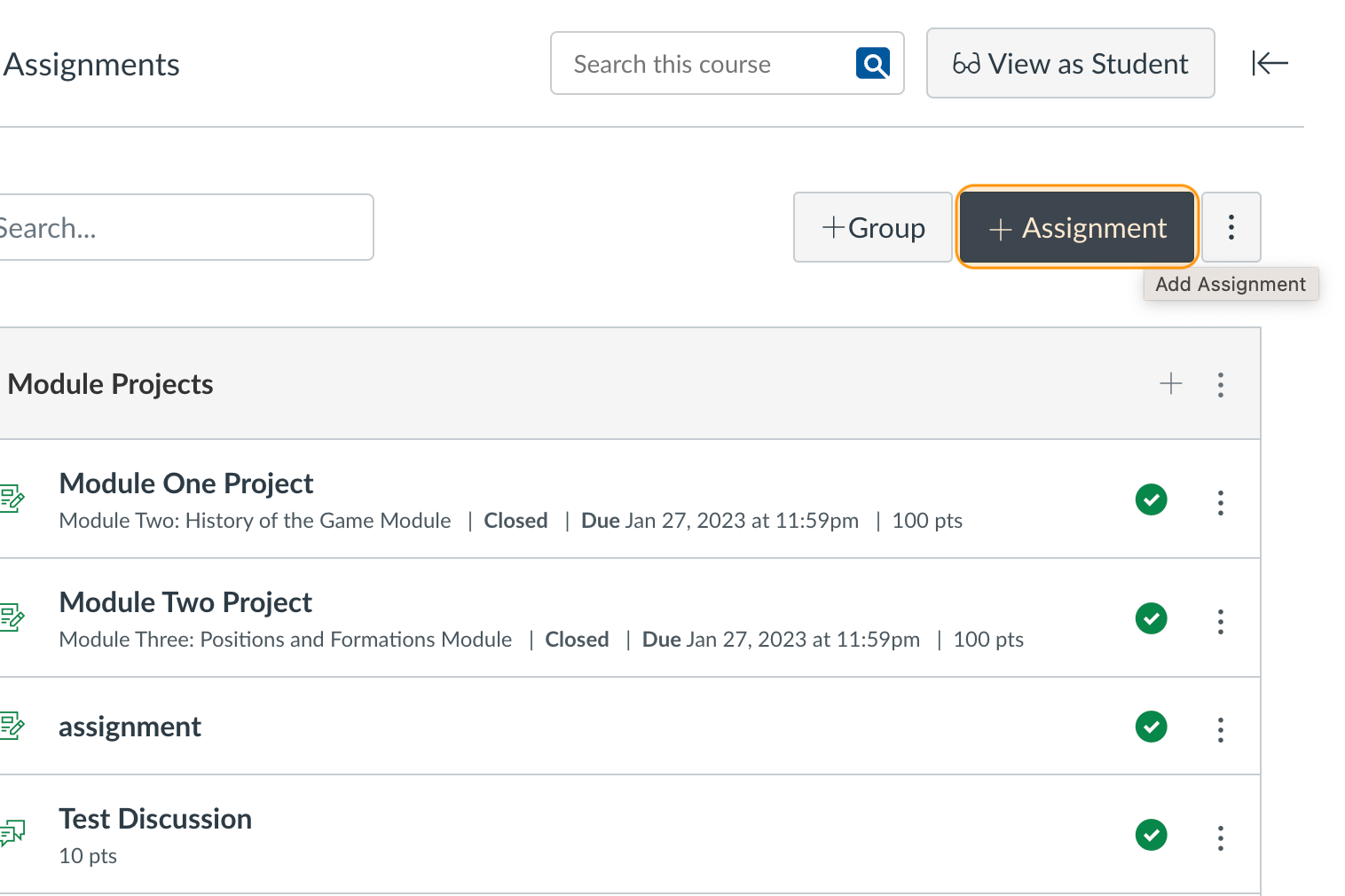 Add Assignments button highlighted in orange.