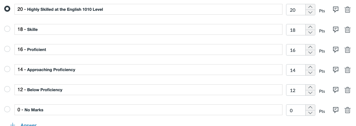 vary points by answer example