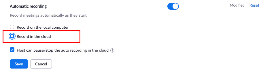 Record in cloud selected and highlighted