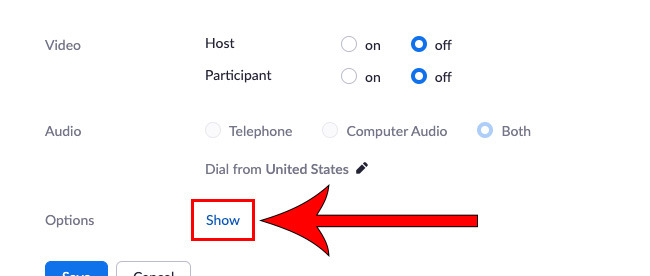 arrow pointing at Show button