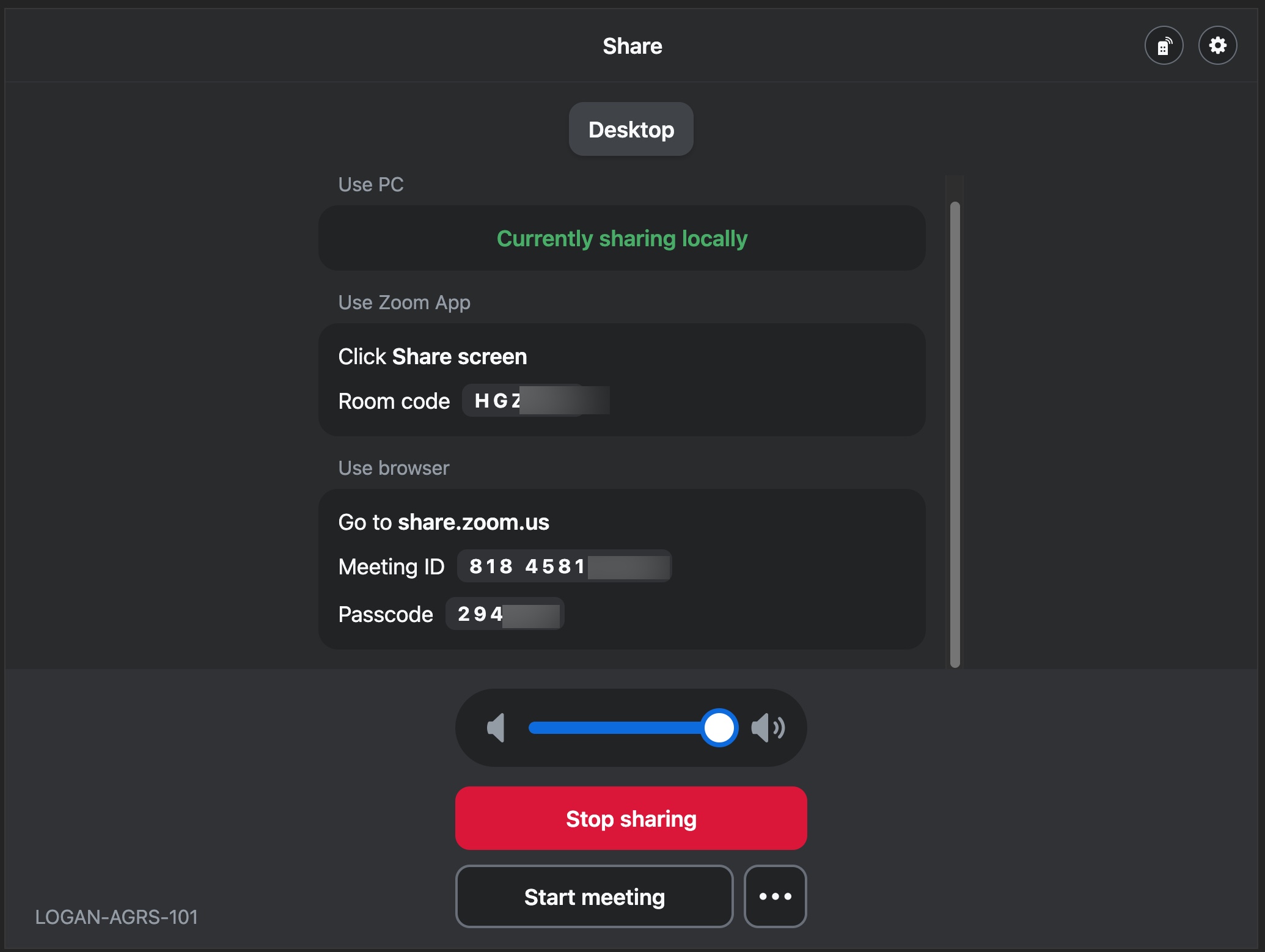 Zoom rooms touch panel when sharing content