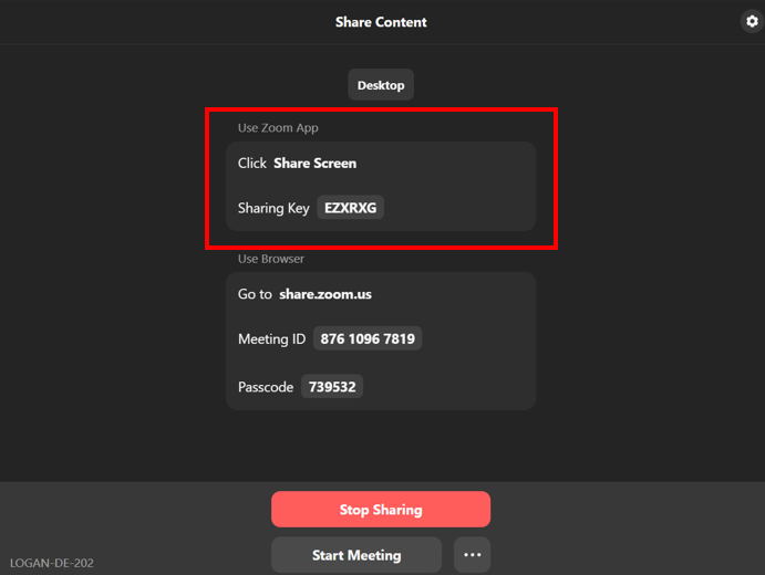 instructions displayed on the touch panel to connect a laptop from the Zoom application on the PC