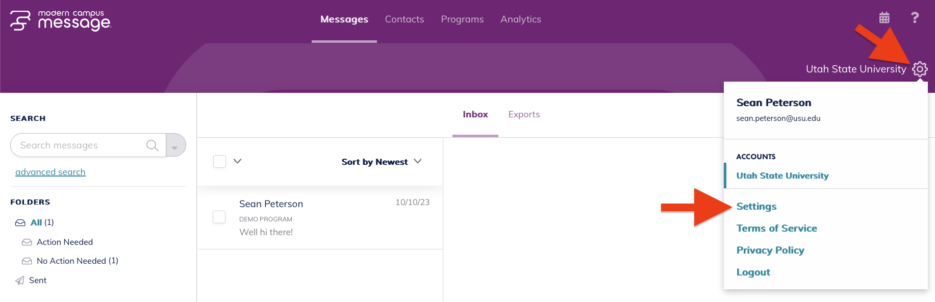 the location of the gear icon and settings option in the top right of the page