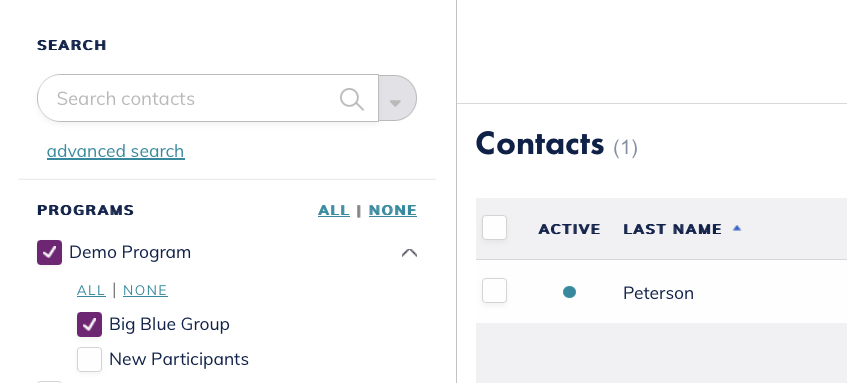 example of selecting groups under a program