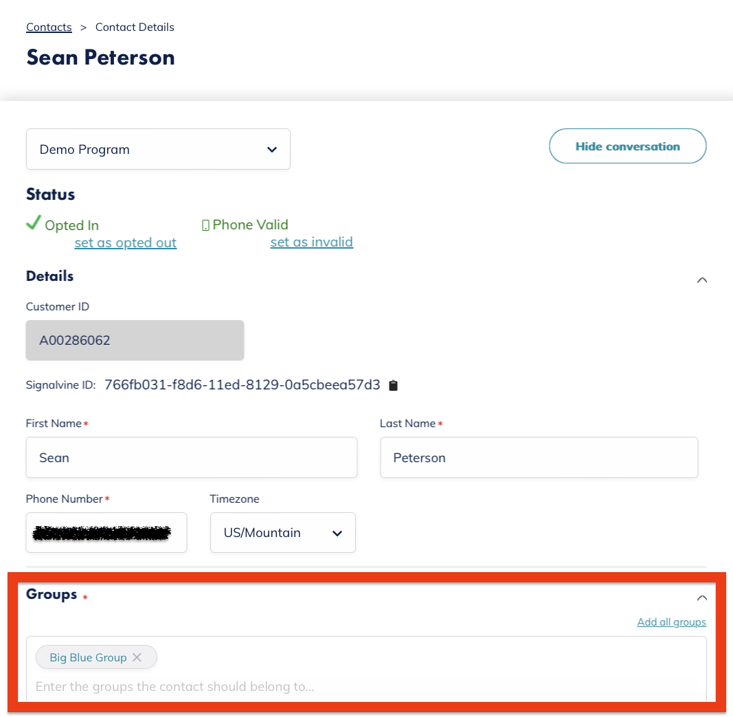 the location of a contact's groups under the contact's profile
