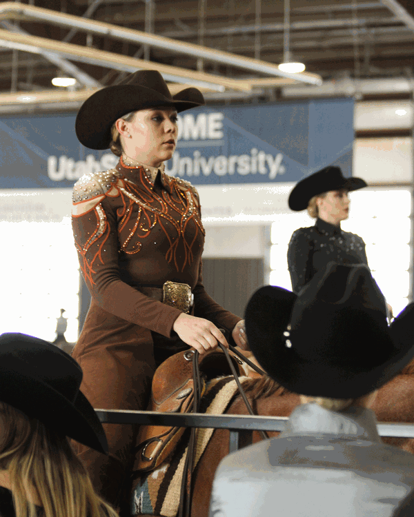 Female contestant on her horse at the IHSA show, hosted by the USU College of Agriculture.