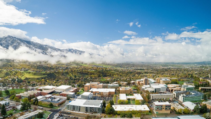 This USU file photo from May 2022 shows a southward view of Cache Valley from the Logan campus.