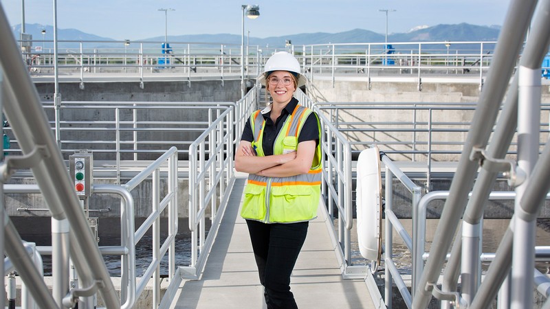 Madeline Tennant wearing safety equipment at Logan's wastewater treatment plant.