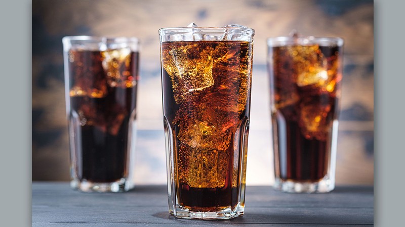 Glasses of a soft drink.