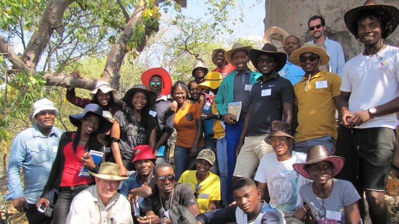 People pose for a photo in Namibia.