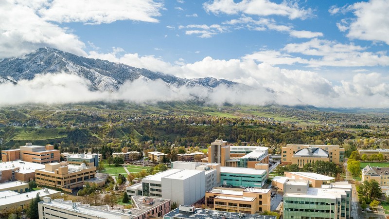 An aerial view of the USU Logan Campus.