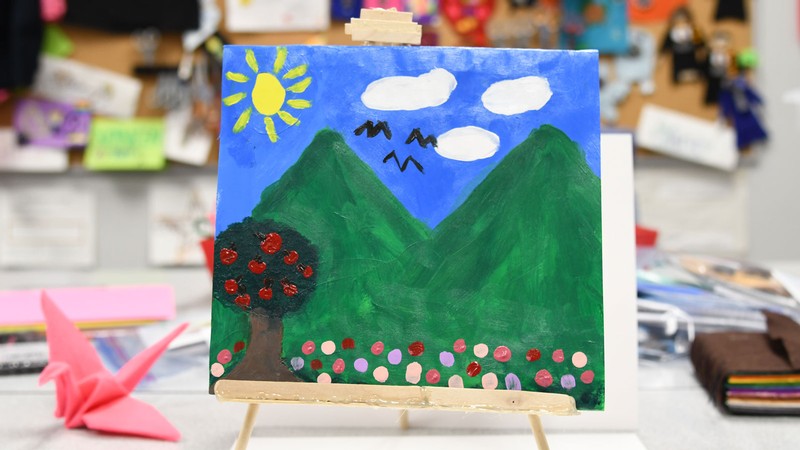 A painting on a small easel.