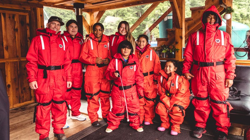 People wearing rain suits.