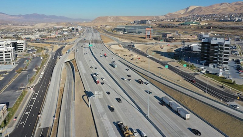 An aerial view of a highway.