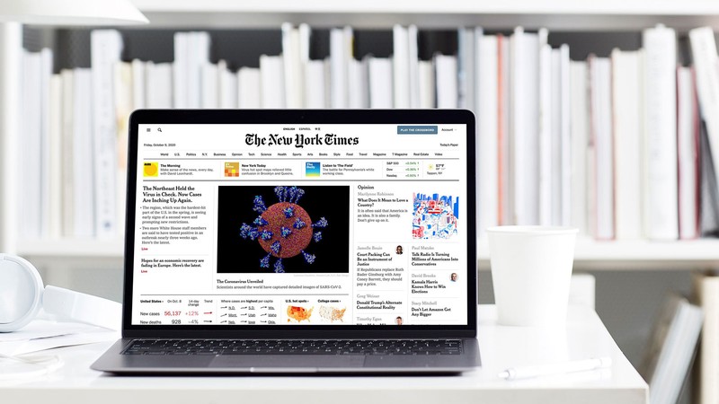 A library computer displaying The New York Times website.