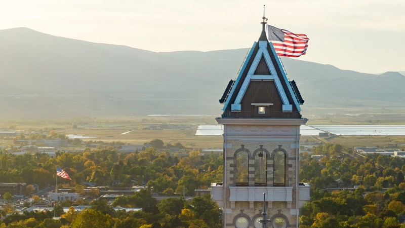 The bell tower of Old Main.