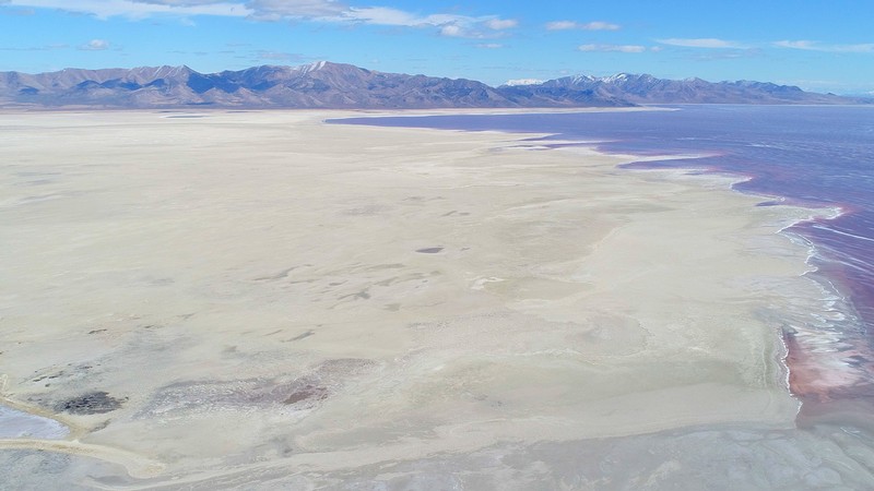 The shoreline of the Great Salt Lake from the air.