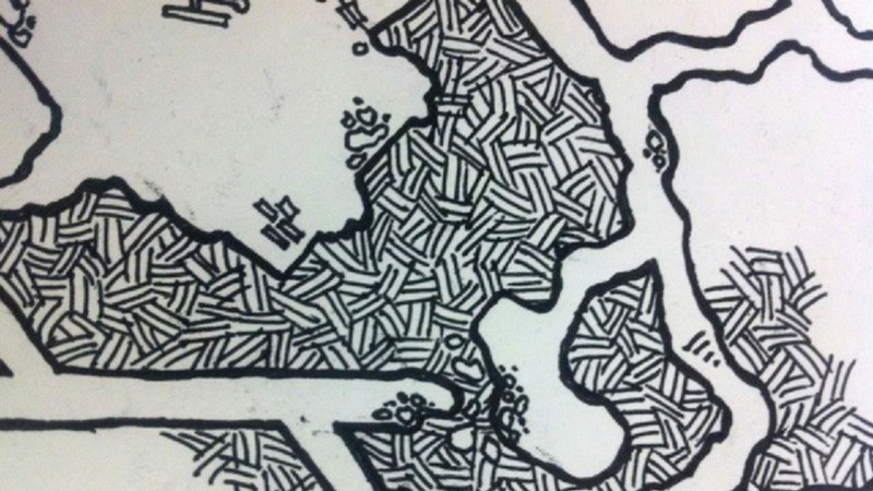 A hand-drawn dungeon map.