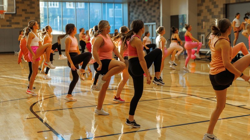People doing aerobics.