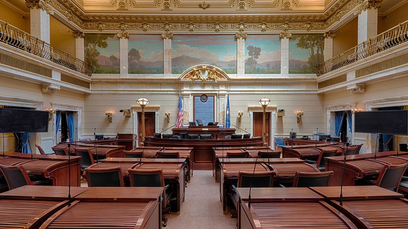 The Senate Chamber in the Utah State Capitol.