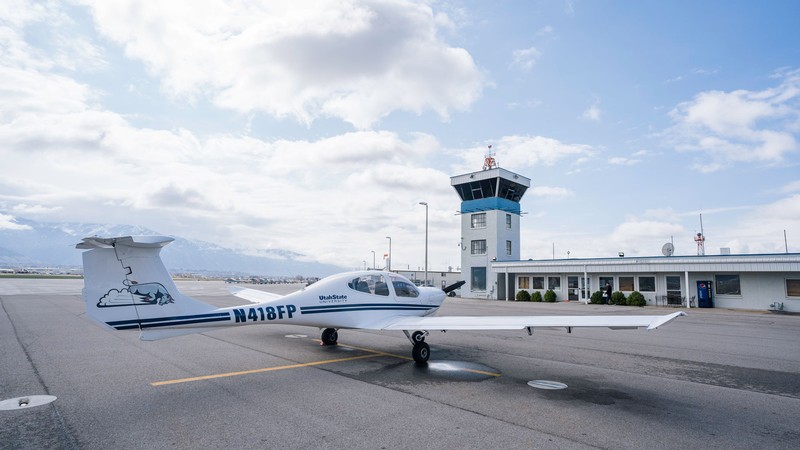 A USU airplane at the Logan-Cache Airport.