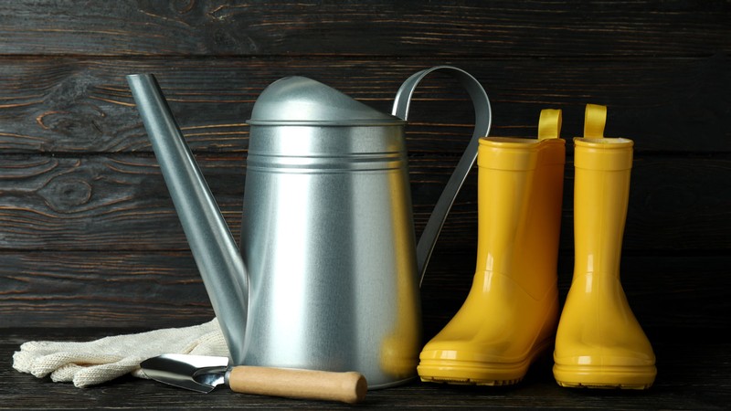 A watering can and rain boots.