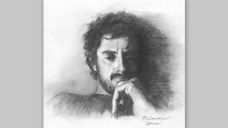A pencil portrait of a young man.