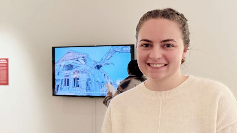 Kate Peterson at an art exhibit.
