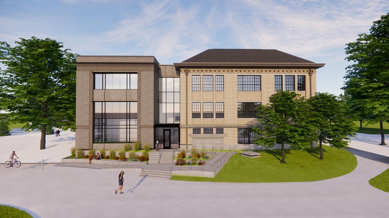 An architectural rendering of a university building.