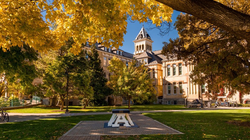 The Block A and Old Main on USU's Logan campus.