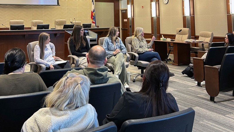 People speaking in a council room.