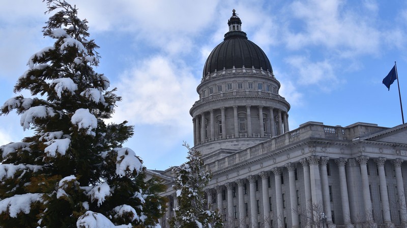 The Utah Capitol amid snow.